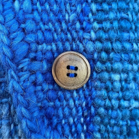 Handmade 100% Wool Fringe Poncho Artesania King Uruguay Blue Stripe Woven Medium - Picture 11 of 13